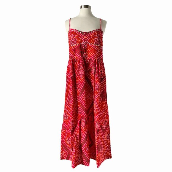 Alix of Bohemia Autumn Scarlett Bandani Dress XL Red Cotton Boho Maxi - Picture 10 of 10